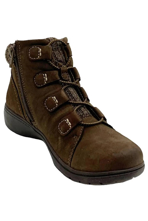 Clarks Shoes - Clarks Collection Leather & Knit Ankle Boots Carleigh Jade Taupe - Narrow